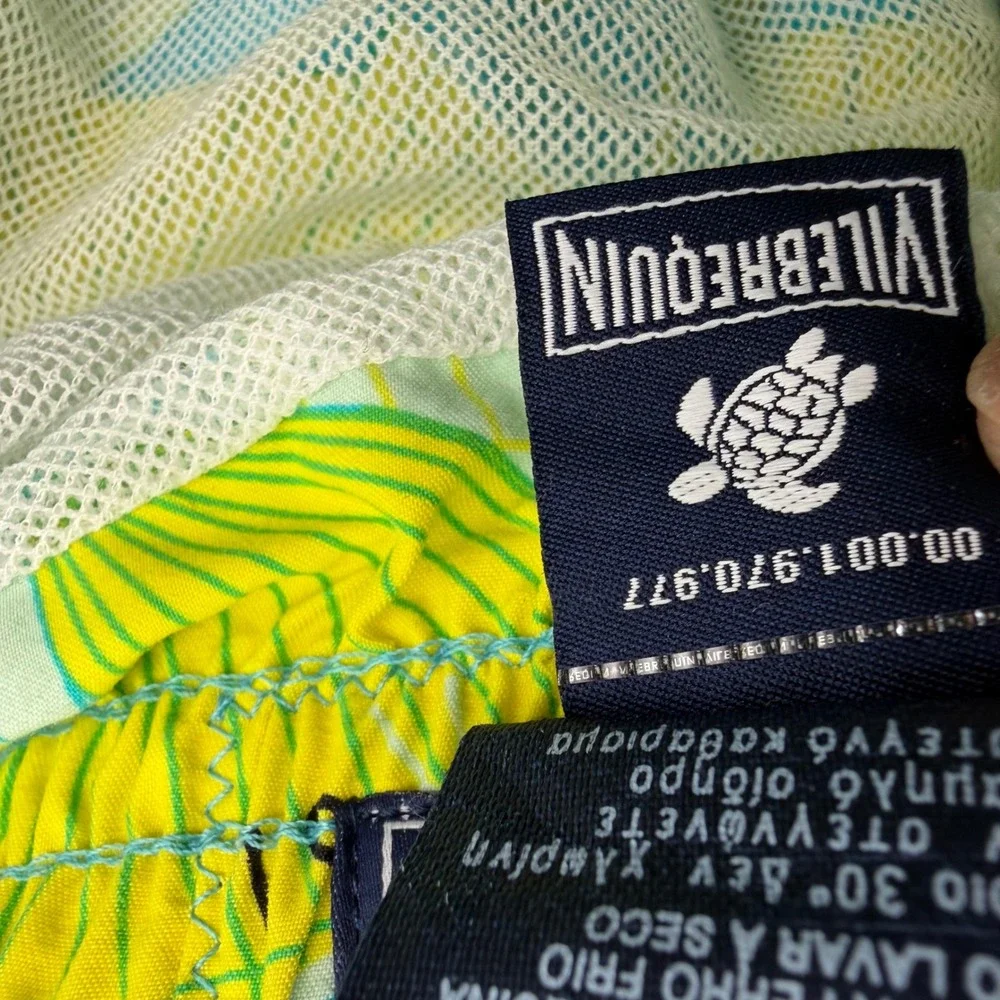 Vilebrequin Moorea Swim Trunks Mens Large Yellow Teal Sail Print Board Shorts